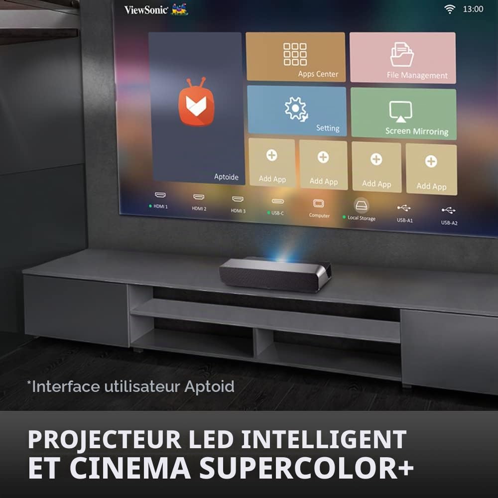 ViewSonic X1000-4K UHD 4K HDR Projecteur LED Intelligent à Ultra Courte focale avec Barre de Son Harman Kardon et Wi-FI et Bluetooth