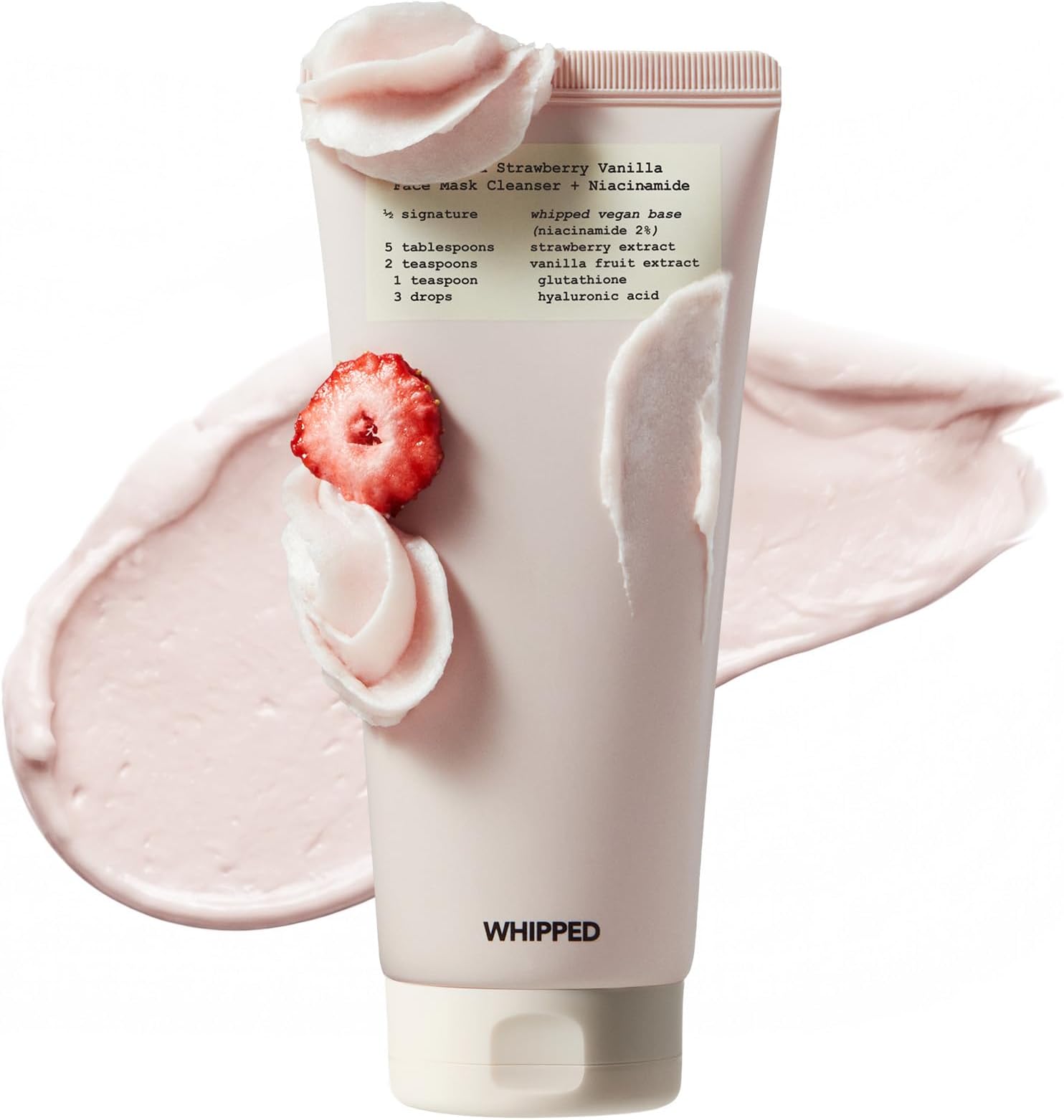 Whipped Korean Skincare Face Wash, Doubles as a Face Mask, Strawberry Vanilla, Hydrating Vegan Facial Cleanser for Dry Skin with Niacinamide, Hyaluronic Acid, Ceramide, Cleanser for Sensitive Skin