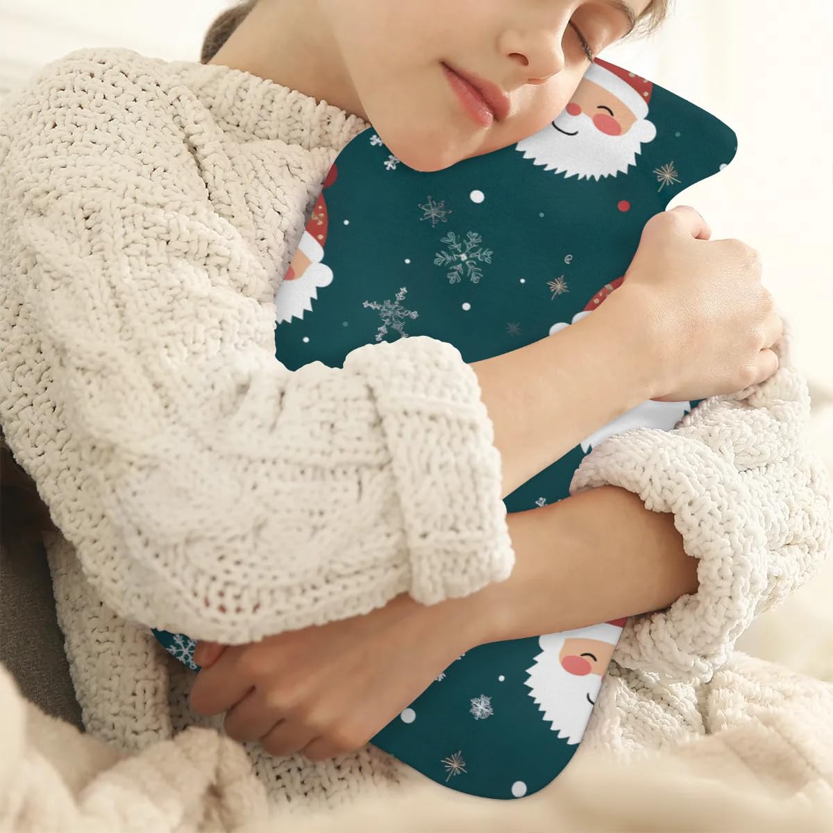 Hot Water Bottle with Soft Cover,2L Xmas Santa Claus Hot Water Bag for Hot and Cold Compress, Hand Feet Warmer, Bright Santa Claus Rubber Hot or Cold Water Bottle Halloween Christmas Decorations