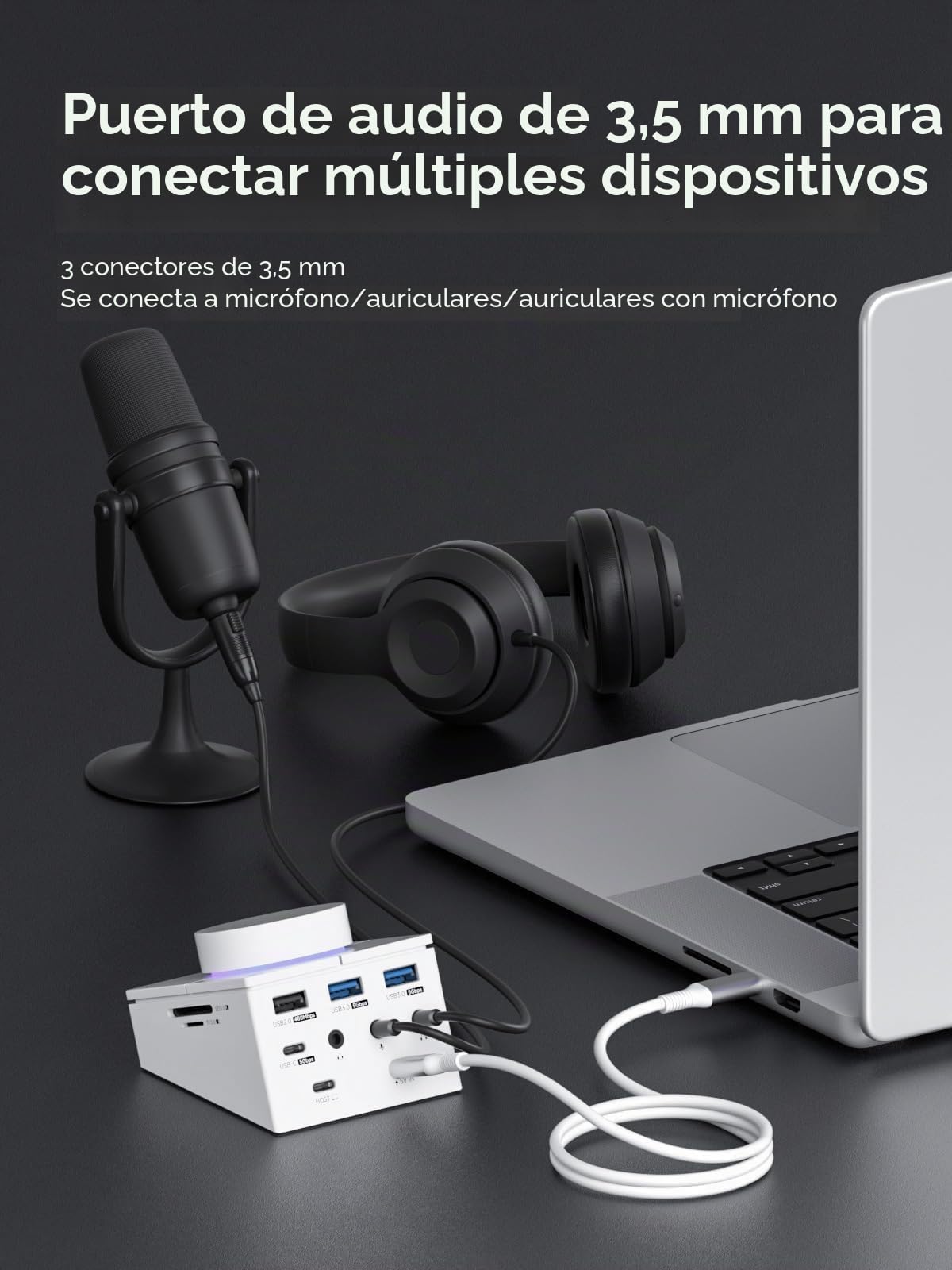 Hagibis Interruptor USB C Hub con Botones de Acceso Directo, Estación de Acoplamiento RGB Tipo-C con USB-C de 5Gbps, 2 USB3.0, Jack de 3.5mm, SD/Micro SD3.0, USB2.0 para MacBook iPad Pro Portátil