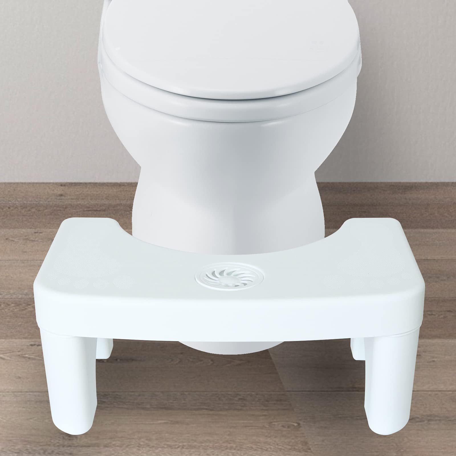Przysiadujący taboret toaletowy, 18 cm wysokości, łazienkowy antypoślizgowy podnóżek do toalety z pudełkiem na aromaterapię, wygodny i kompaktowy, idealny do łatwego przechowywania, biały