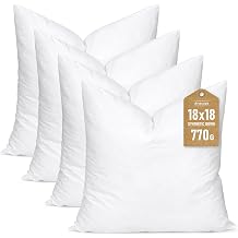 Artscope Synthetic Down Pillow Insert, 18x18 Down Alternative Throw Pillow Insert. Ultra Soft Fluffy Sleeping Pillow with 100% Cotton Cover, Decorative Pillows Set of 4-White.