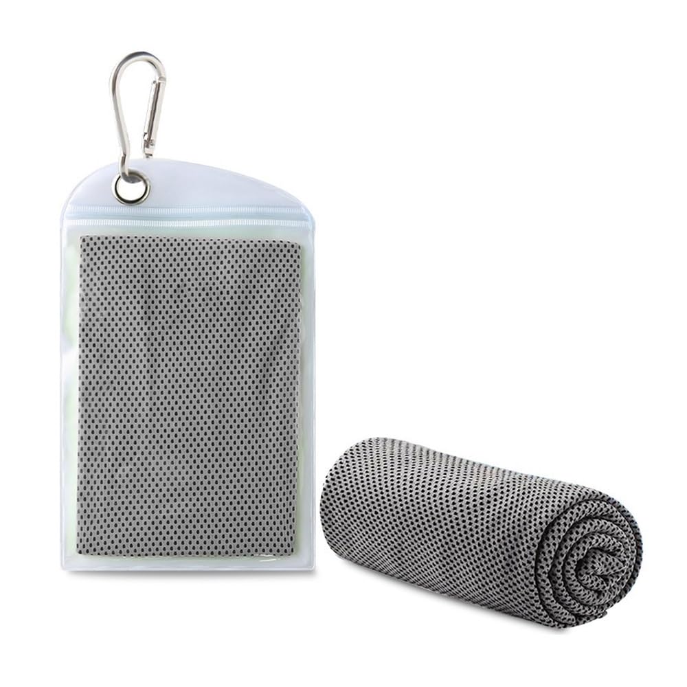 Clarture 2pcs Quick Dry Cooling Towel 30x100cm with Carry Pouch - Perfect for Gym, Running, Fitness, Yoga, Hiking, and Camping(Grey)