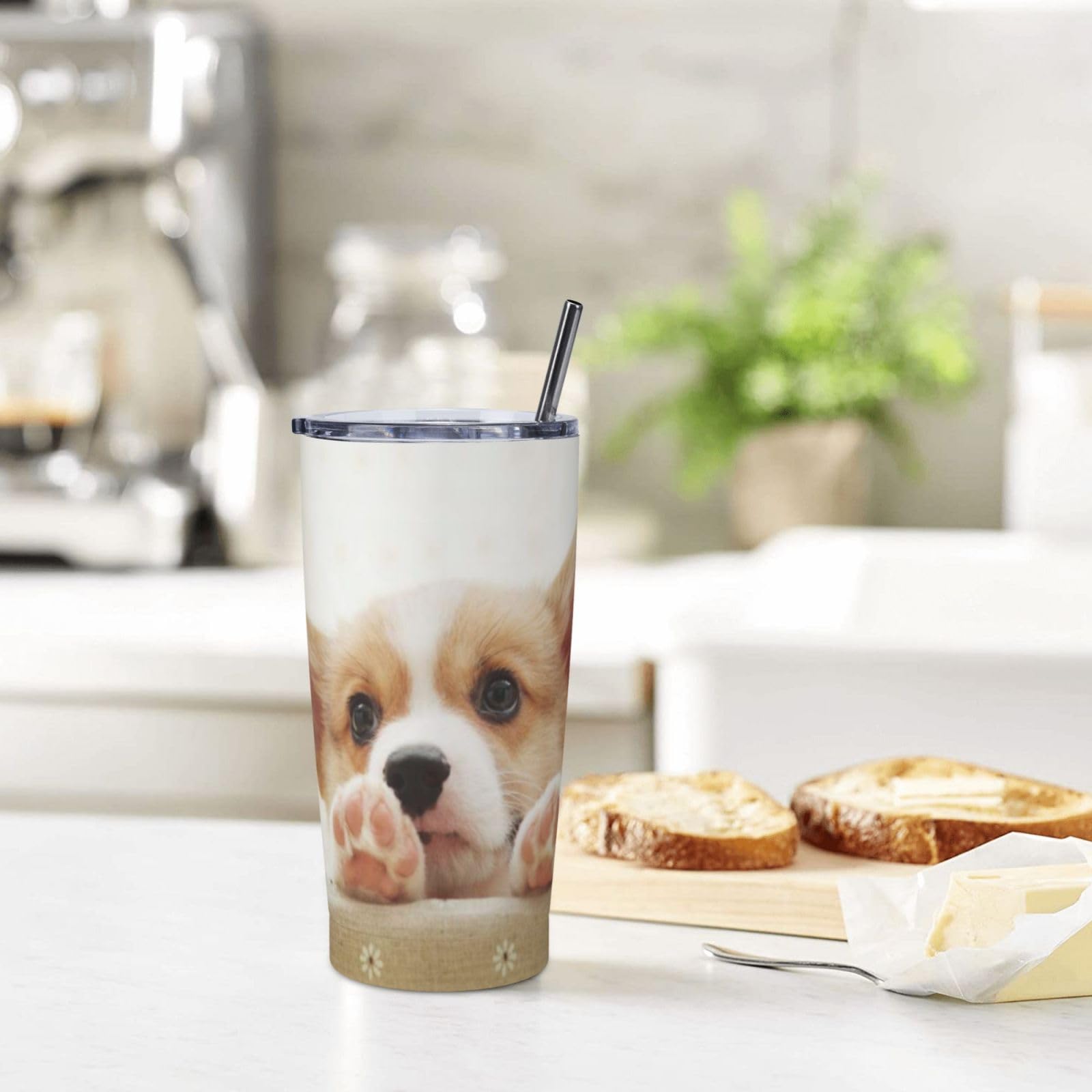 Uroczy kubek ze stali nierdzewnej z nadrukiem Corgi kubek samochodowy przenośny kubek termiczny