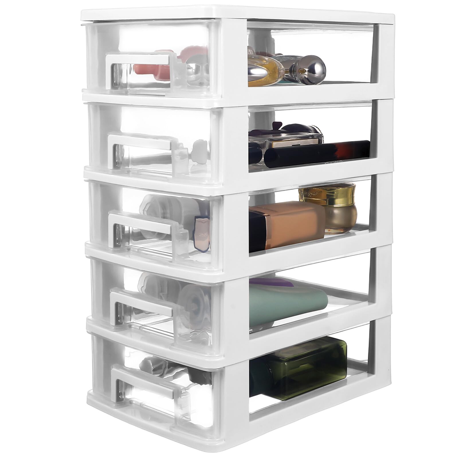 Cassettiera in plastica trasparente a 5 ripiani, multifunzionale, per forniture per ufficio e articoli per la scuola, ideale per scrivania e artigianato