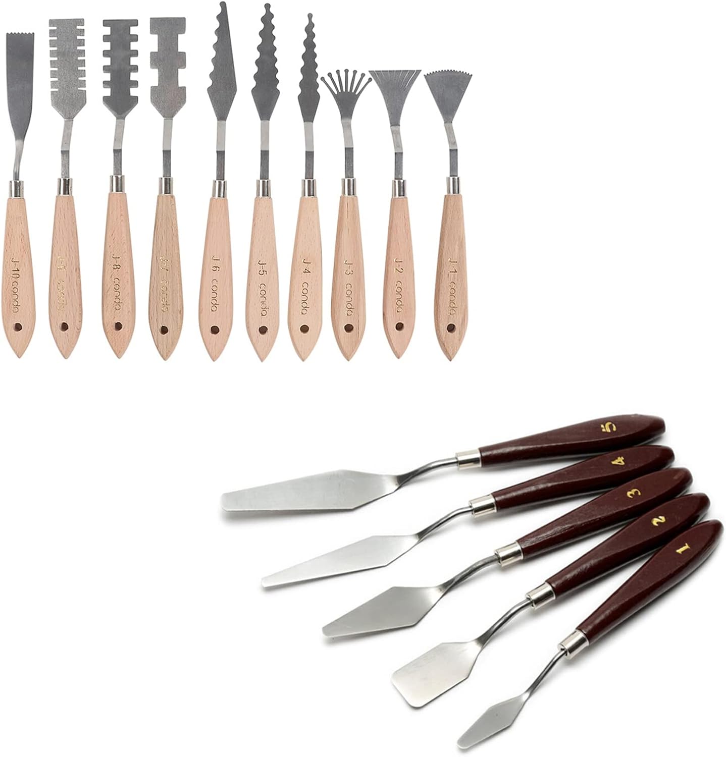Conda 2 set of 10pcs Different Shapes Stainless Steel Spatula Palette Knife and red 5 piece palette knife