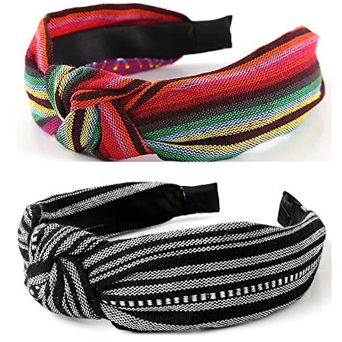 6 Pcs Rainbow Braid Headband Bohemian Hair Scrunchies Retro Knotted Headbands Elastic Cotton Hair Ties Ropes Scrunchie For Women Or Girls Hair Accessorie #TOP6