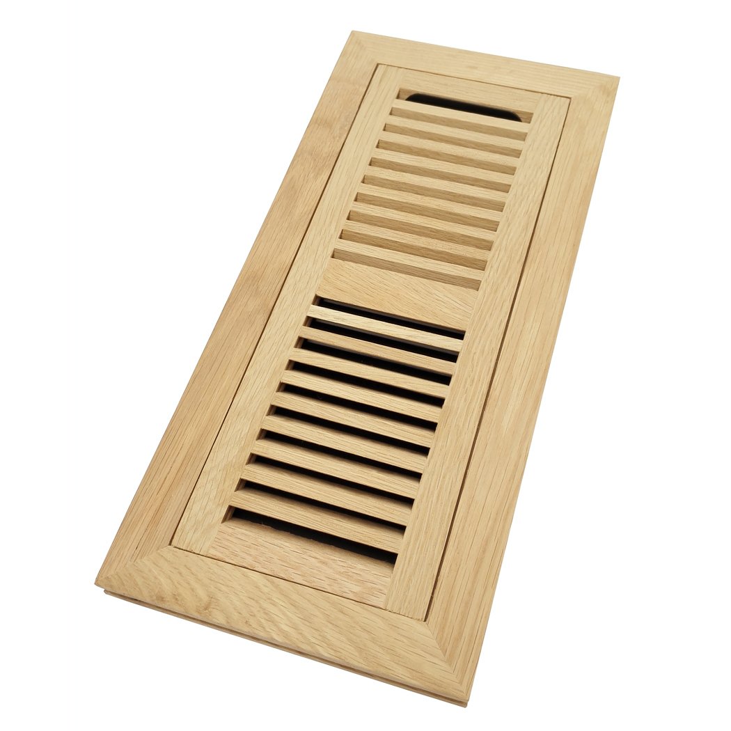Razo 2 Pcs Pack Red Oak Wood Floor Register, Flush Mount Vent with Damper, 4x12 Inch (Duct Opening), 3/4 Inch Thickness, Unfinished
