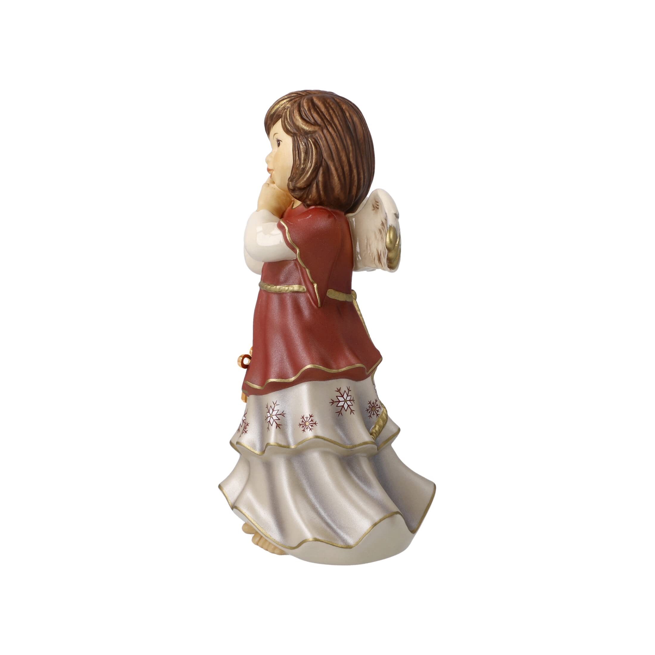 Goebel X-Mas Engels-Figur Friedliche Weihnachtszeit aus Porzellan mit Swarovski-Stein Mehrfarbig, Maße: 8cm x 8cm x 16cm, 41-624-02-1