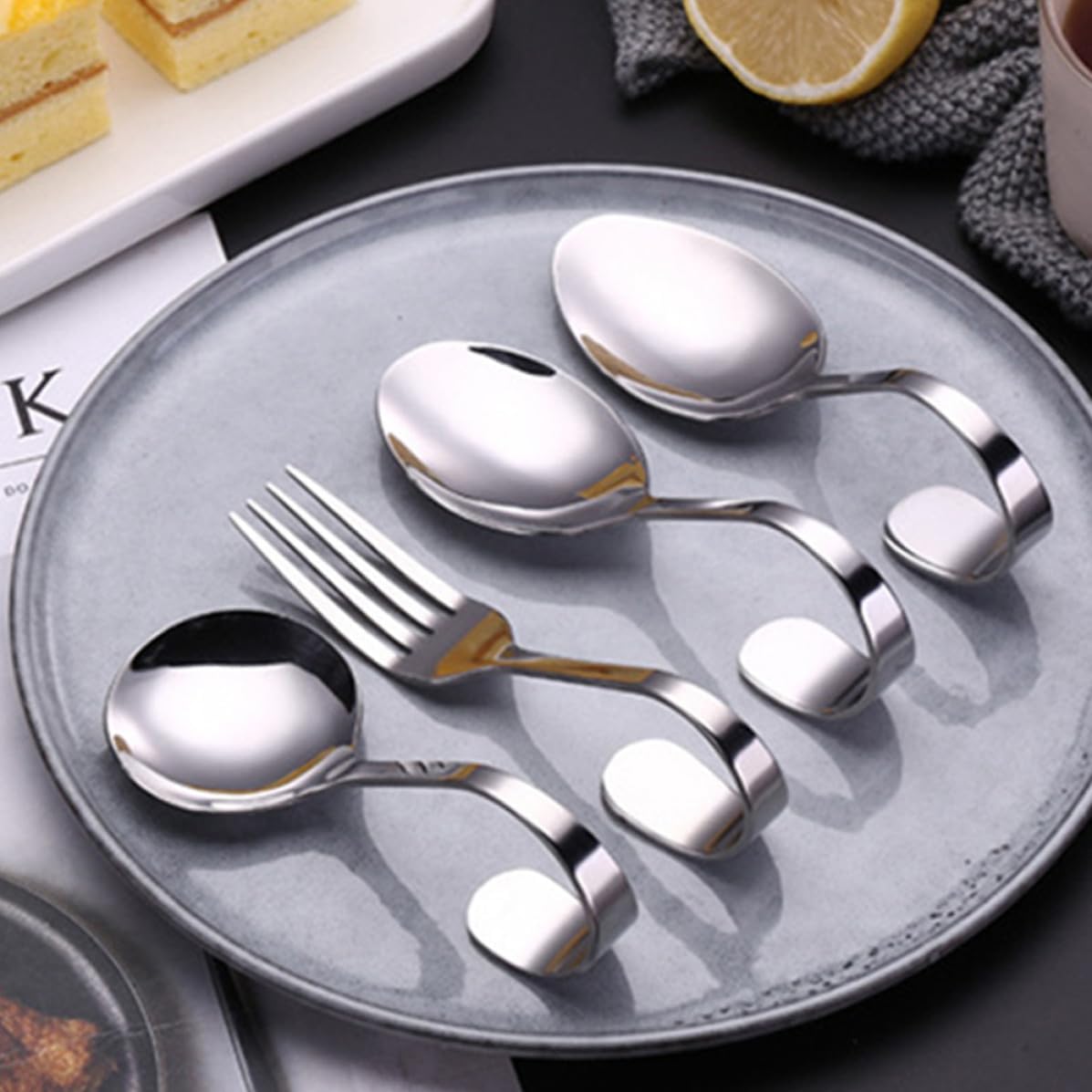 Cake Forks and Salad Forks 6pcs Curved Handle Stainless Steel for Hotels and Dessert Shops for Eating Salads