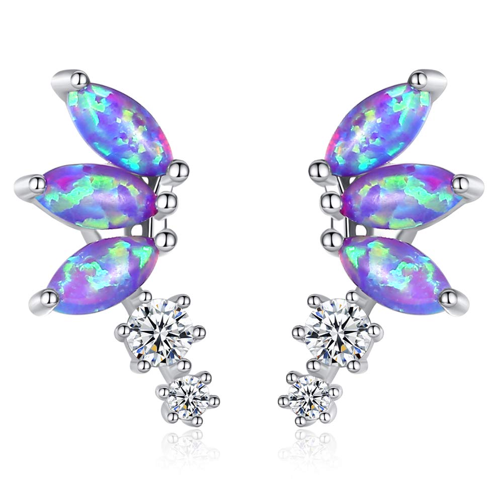 VIKI LYNNSterling Silver Created Opal Stud Earrings with Cubic Zirconia Petal Flower Earrings for Women