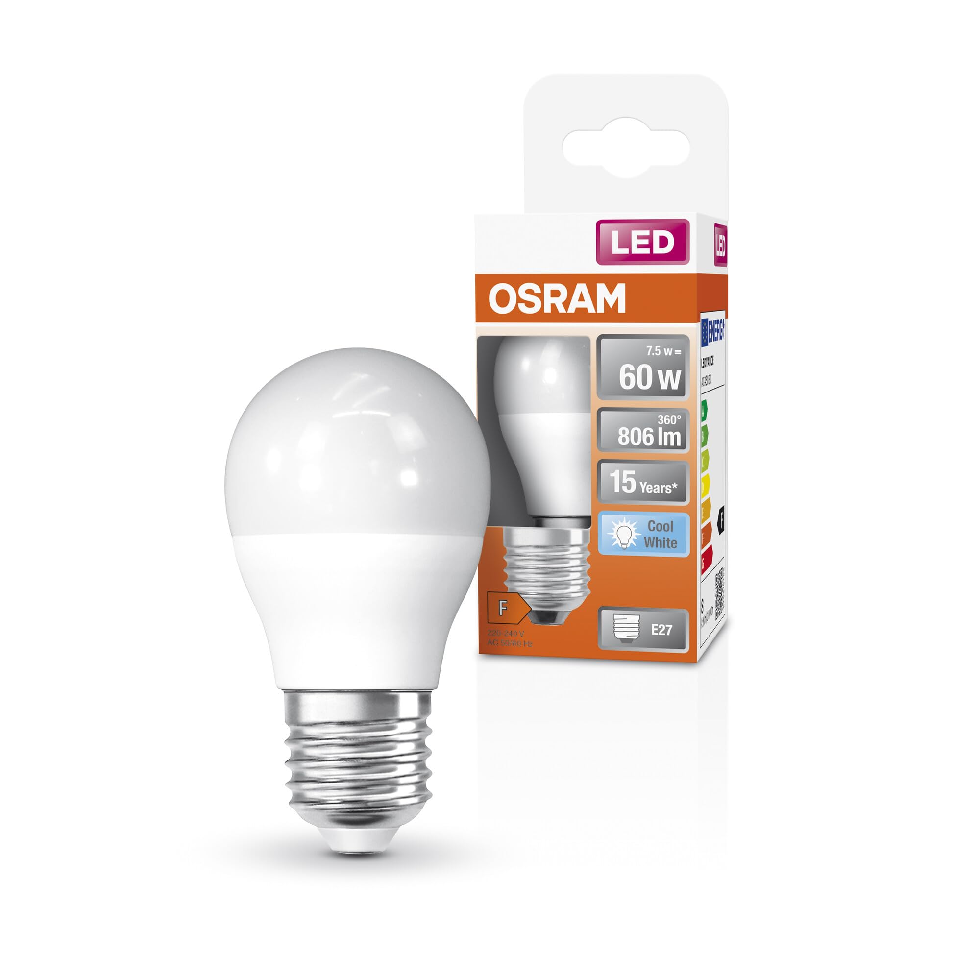 OSRAM LED Star Classic P60 LED LED per base E27, forma a goccia, FR, 806 lume, bianco freddo, 4000k, sostituzione per lampadine da 60 W convenzionali, non dimmerabile, pacchetto 6