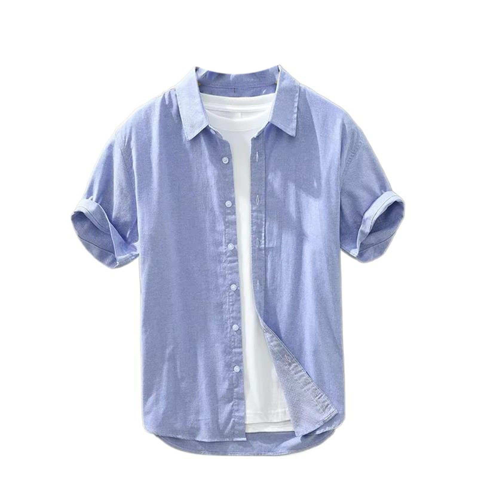 Camicetta Leggera da Uomo abbottonata con Colletto abbattuto, Top Casual per Abbigliamento Quotidiano Estivo
