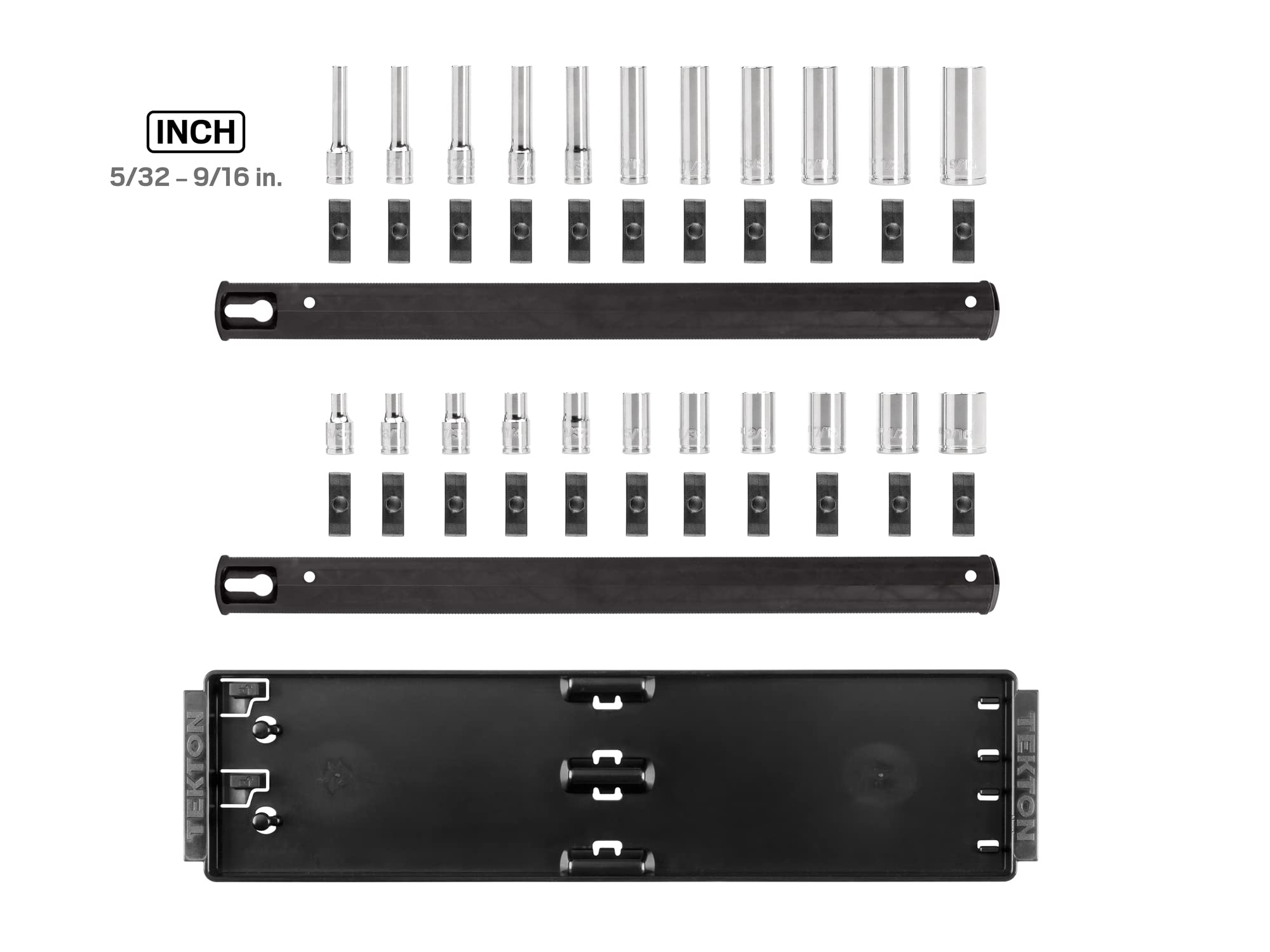 TEKTON Sechskant-Steckschlüssel-Set 1/4 Zoll – 14-teilig (4-15 Mm), Tief, Mit Aufbewahrungsschiene