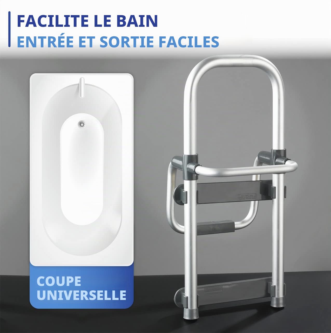 WENKO Maximex Aide à l'accès à la Baignoire Secura, Montage Facile, supporte jusqu'à 150 kg, en Aluminium résistant et Plastique Stable, argenté