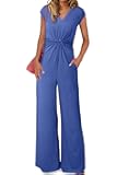 Jumpsuits for Women Dressy Summer Short Sleeve V Neck Criss Cross Wide Leg Long Pants Romper Outfits
