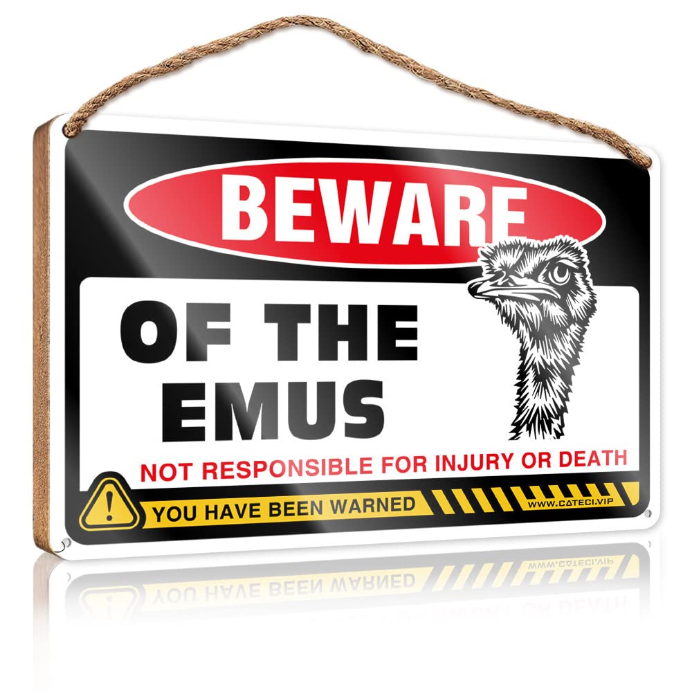 Farmhouse Decor Signs Beware Of Emus Wooden Sign Gift For Boss Woman Fall Porch Sign(15X28CM)