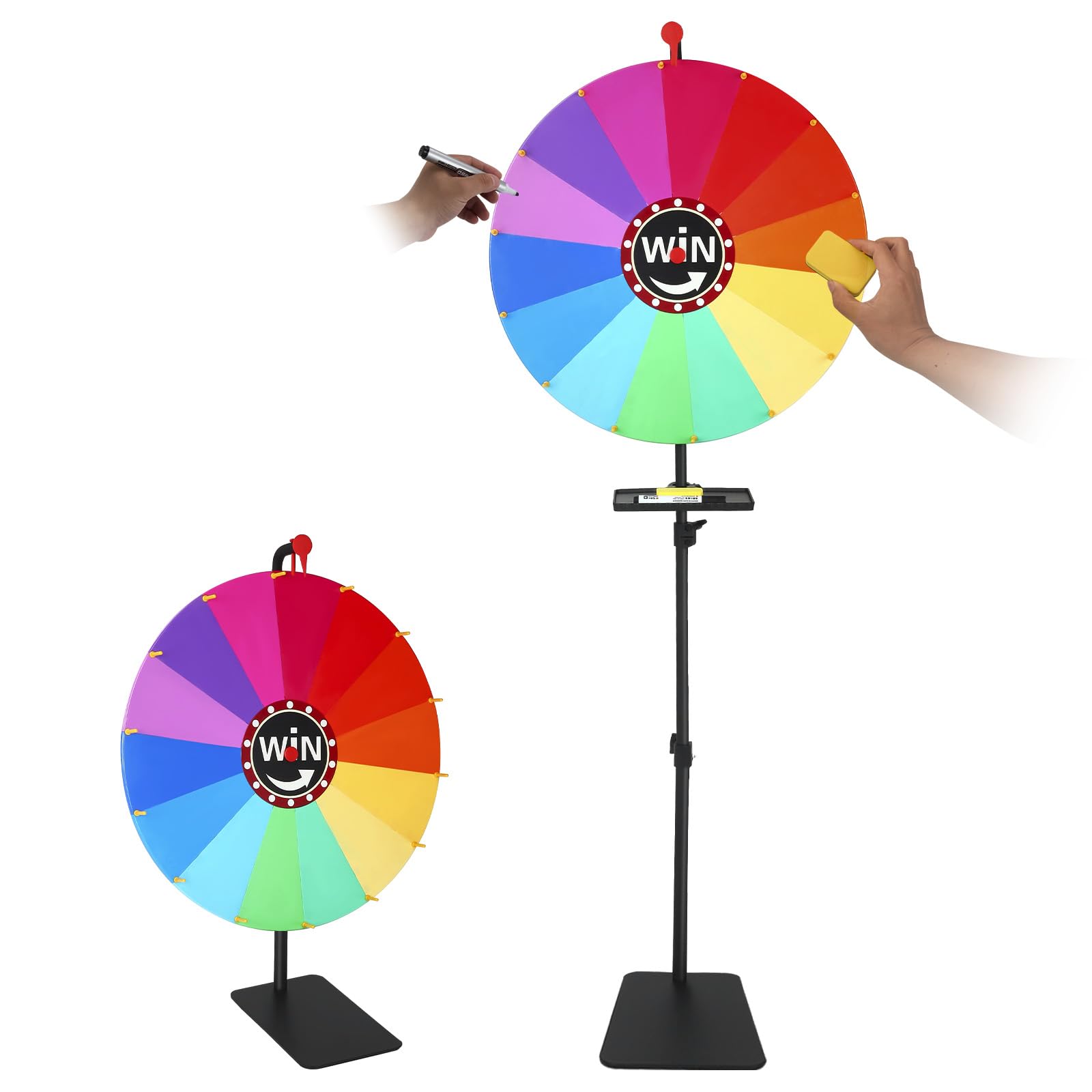 60 cm Ruota della Fortuna da girare, 14 colori personalizzati, supporto in metallo da 3,5 kg. Regolabile da 85 a 160 cm, ruota dei premi colorata per giochi a premi, giochi di parole, feste, carnevale