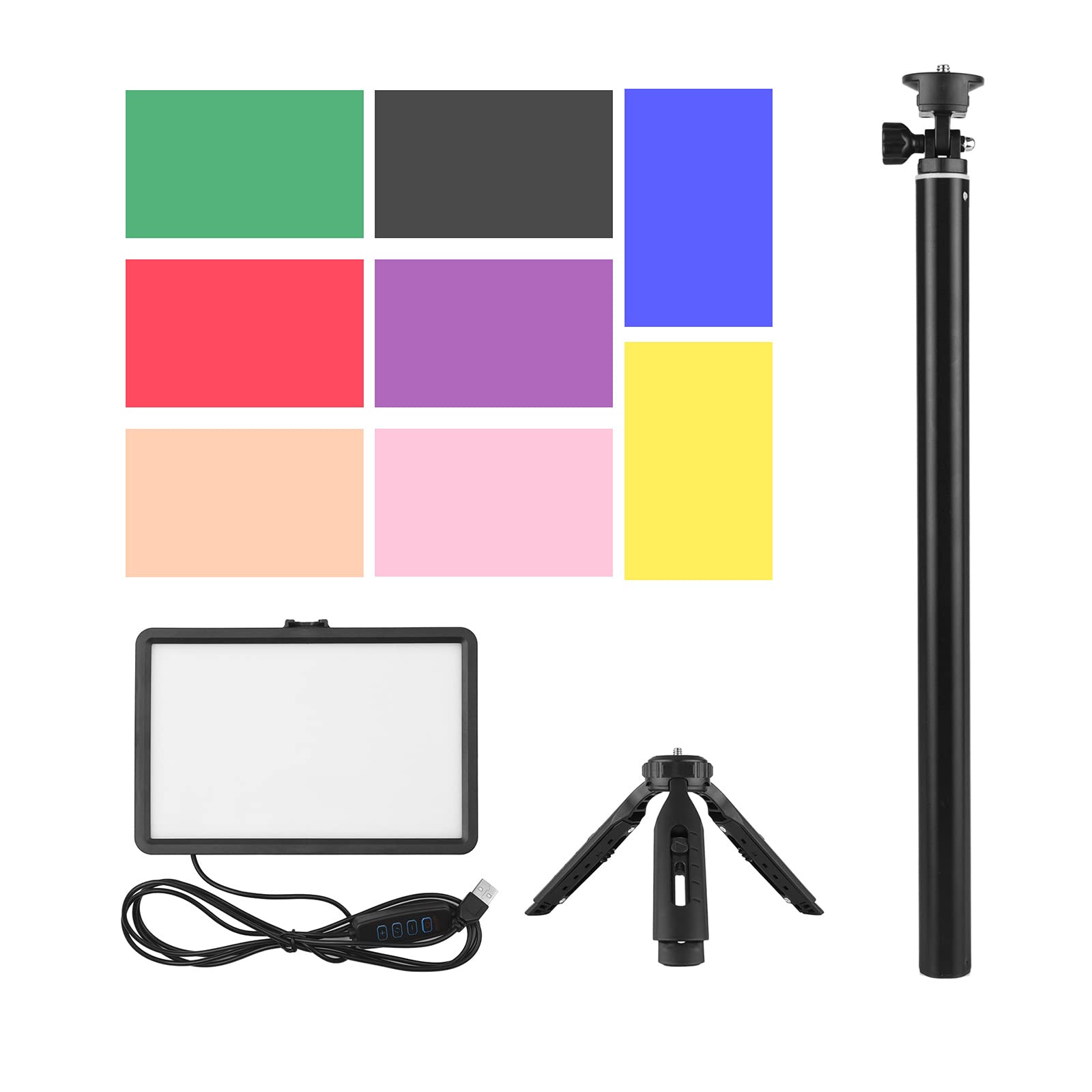 Andoer Kit luce video LED USB Illuminazione per videoconferenza con 1 * Luce di riempimento LED 3200K-5600K dimmerabile + 1 * Treppiede estensibile + 8 * Filtri colorati per streaming