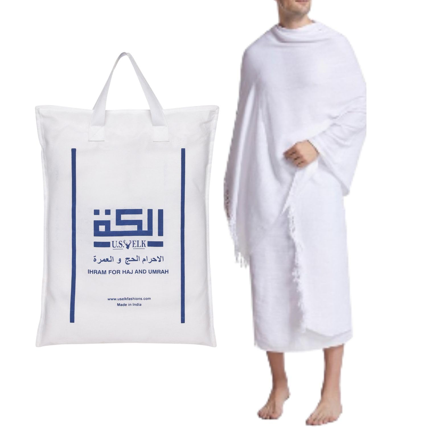 Men's Ahram Set | Premium 2 Ahram Towels for Hajj & Umrah | Easy-to-Wear & Comfortable Muslim Wear Ihram Set | Microfiber Technology (WHITE, Ahram without Belt)