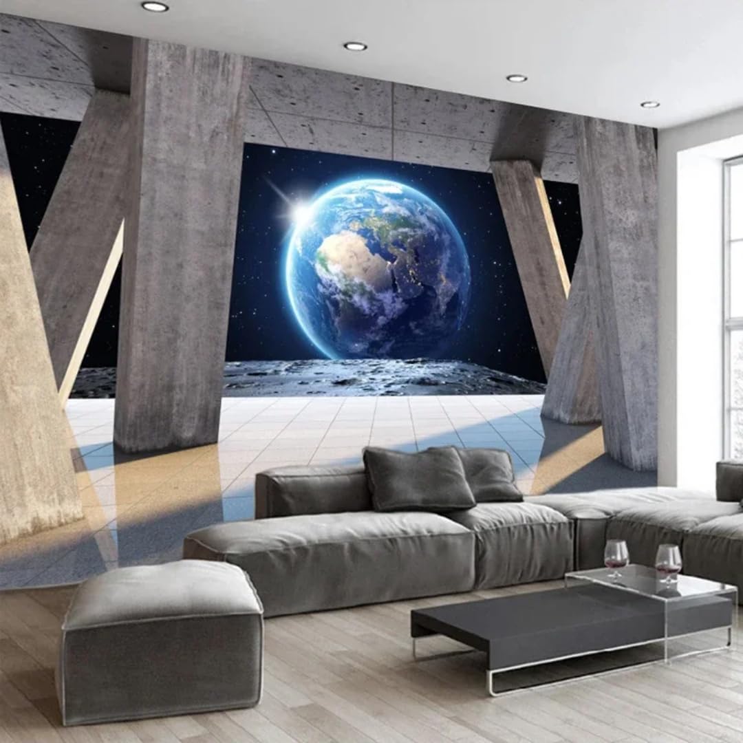 XINRUYI 3D Mural Wallpaper Stone Pillar Earth Space Wallcovering Art Stickers Bedroom Living Room Decoration