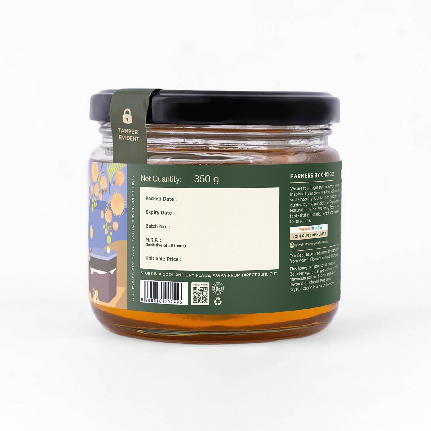 Two Brothers Acacia Apiary Honey (350g) | Raw, Mono-Floral, Unfiltered & Unpasteurized | Natural, No Additives | Mild, Easily Digestible, Rich in Flavonoids