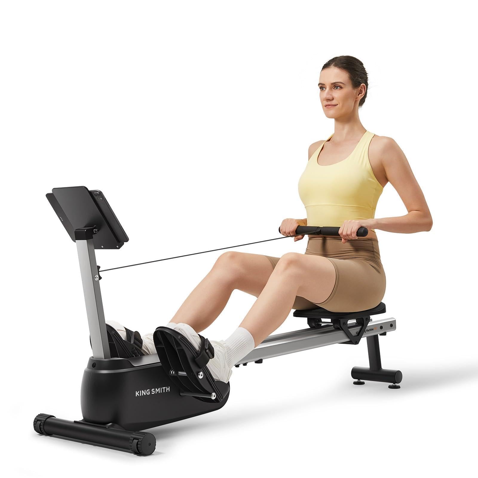 King Smith Máquina de Remo para Casa, Remo Magnético Silencioso con 24 Niveles de Resistencia, Capacidad de Peso de 350LBS con Monitor LED, Compatible con la Aplicación Negro