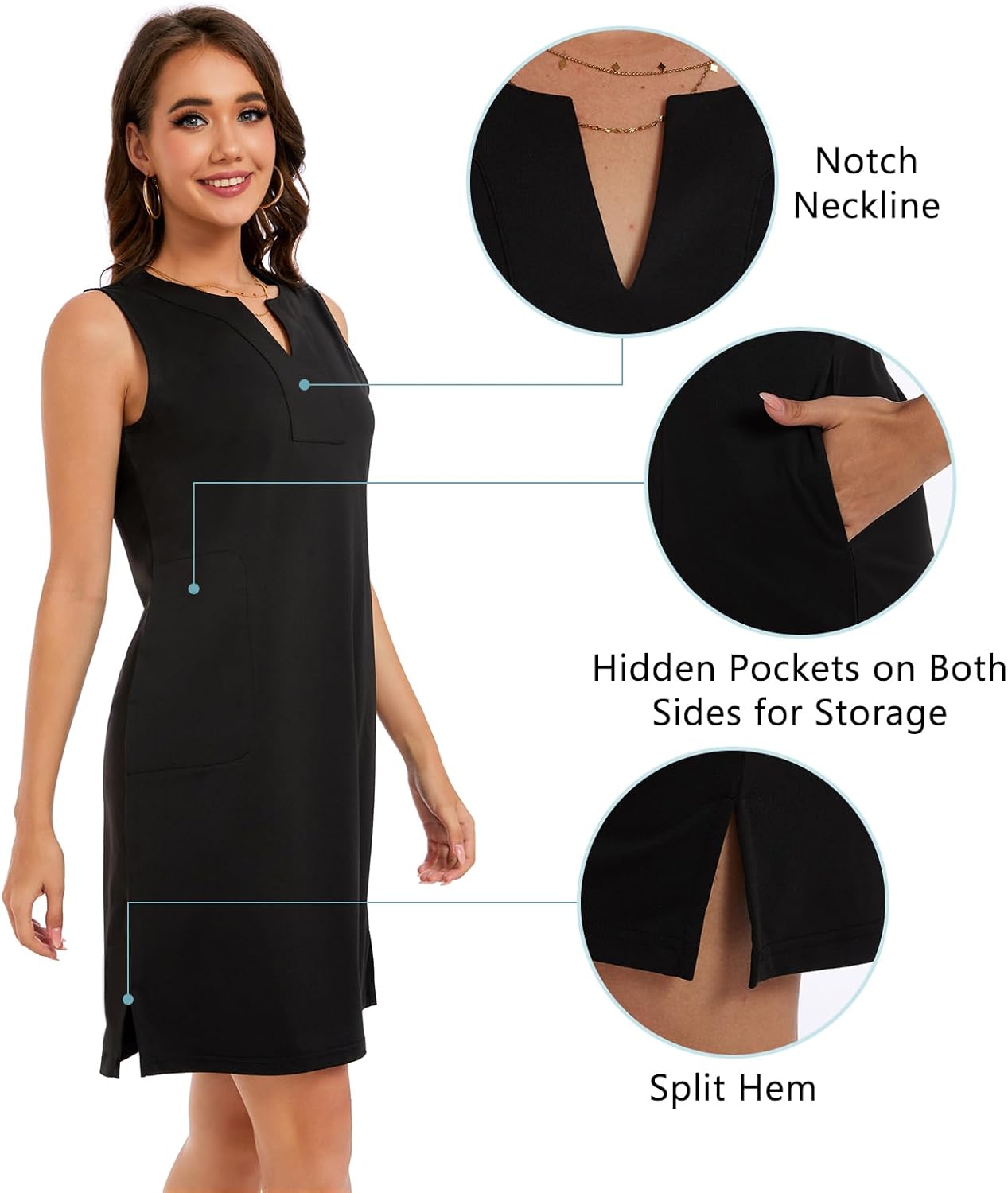 Lightbare Womens UPF 50+ Casual Sundress Sleeveless Tank Dress Notch Neck Summer Floral Dresses with Pockets Loose Fit - Image 4