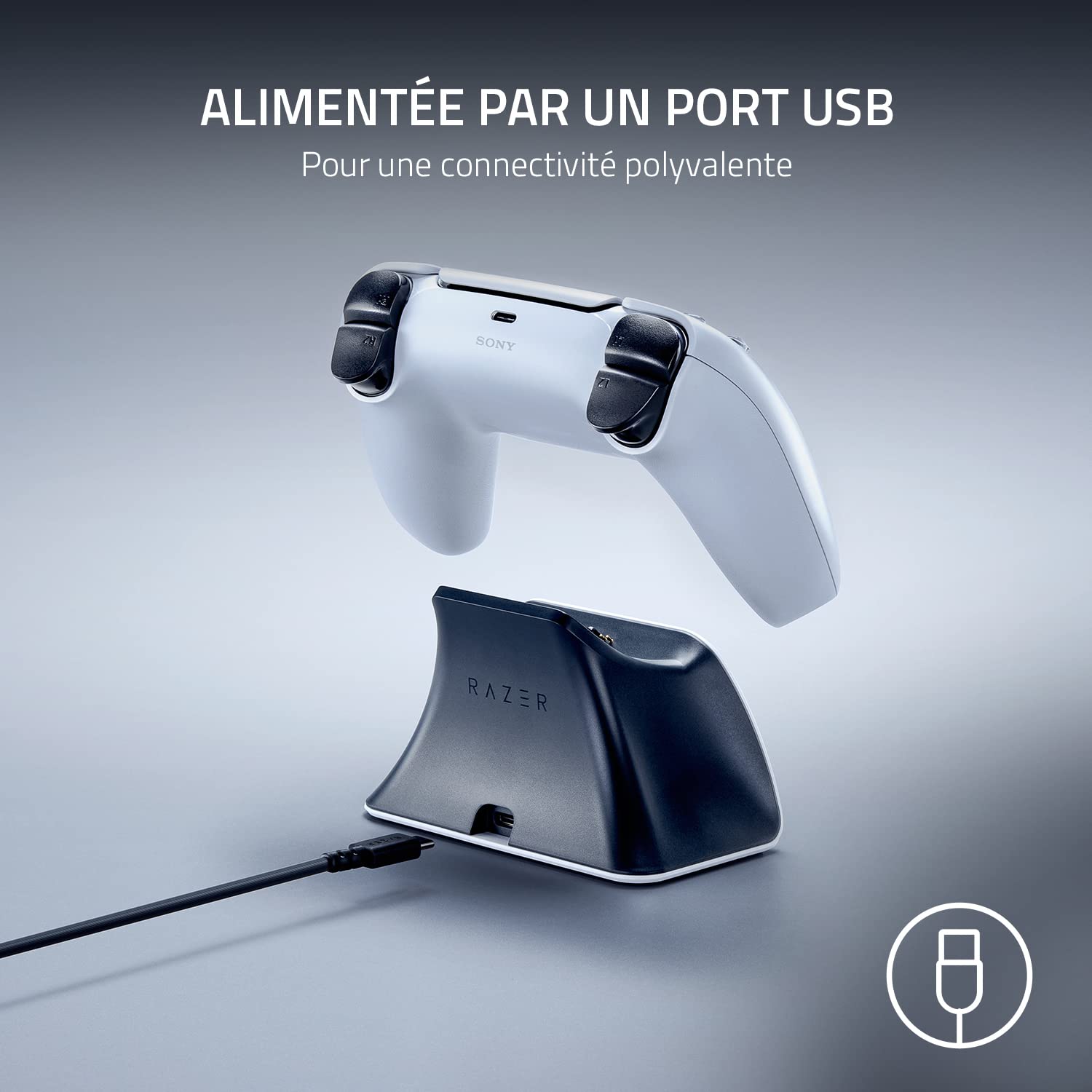 Razer Quick Charging Stand - pour Manette PS5 (Charge Rapide, Alimentation par USB, Navigation à Une Main) Rose