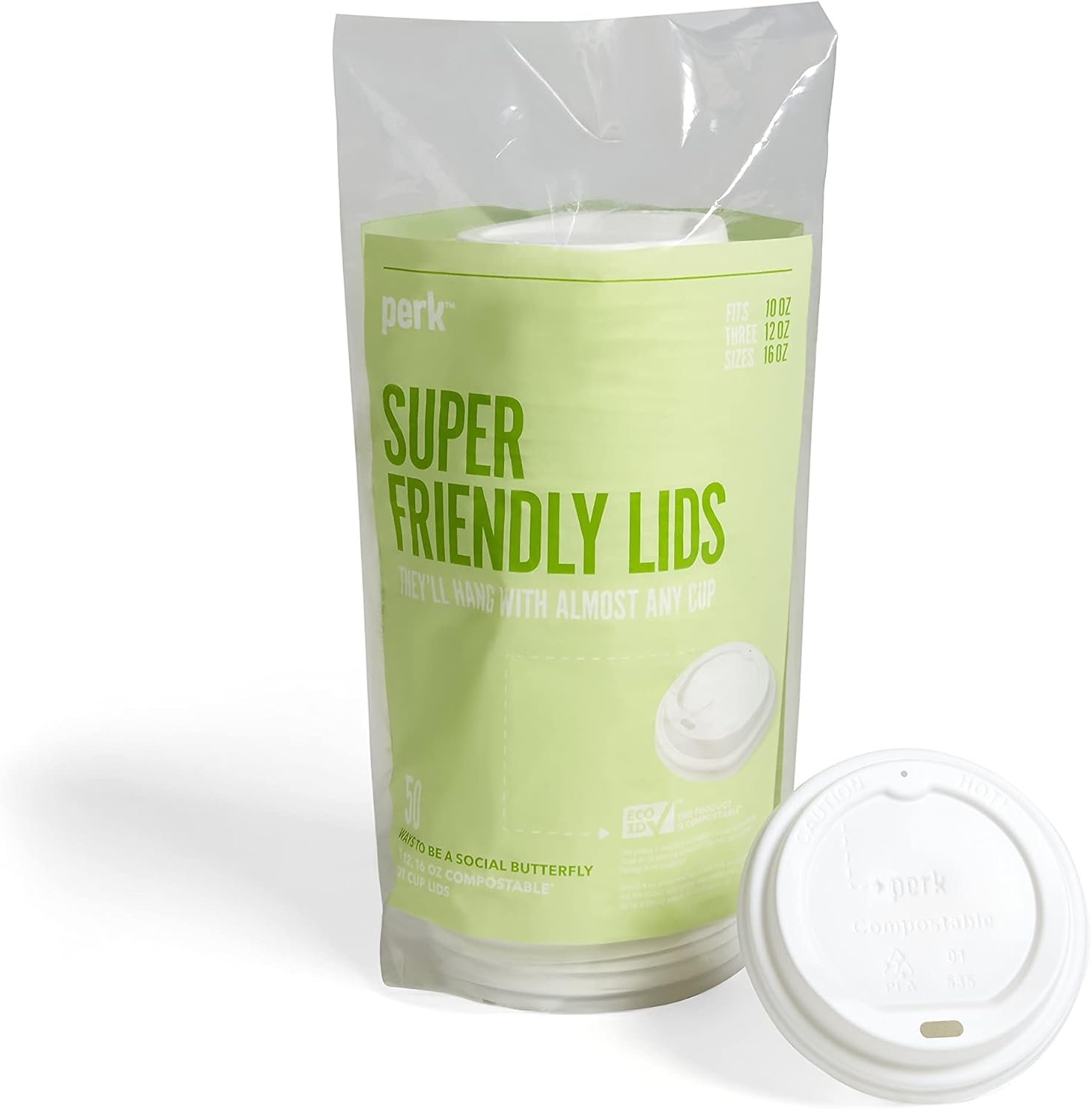 Compostable Plastic Hot Cup Lid, 10/12/16 Oz. Health