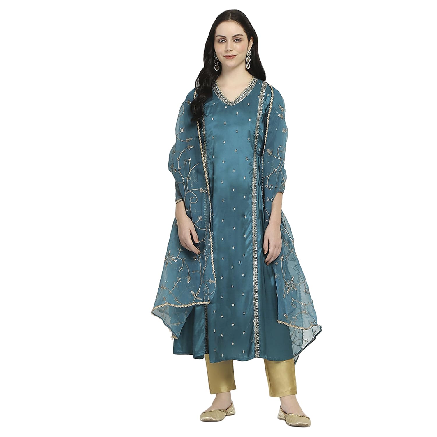 Rangriti Women's Rayon Gathered High-Low Dress in neutral