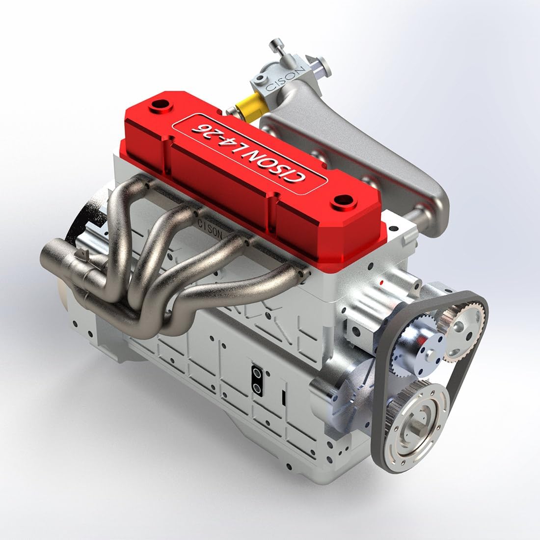 CISON 𝐋𝟒-𝟐𝟔𝐂𝐂 Inline 4 Cylinder Gasoline Engine Model Kit That Runs, OHV 4 Stroke Water Cooled Mini Internal Combustion Engine for RC Car Modification/Science Physics