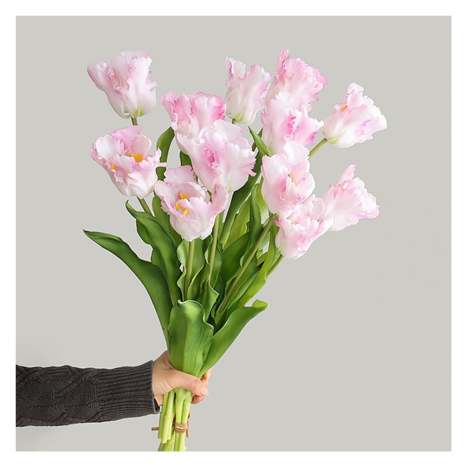 DAO-UPPSE Fake Parrot Tulip Artificial Flower, Single Silk Tulip With Plastic Stem For Vase Home Decor 3 bundles(Light pink)