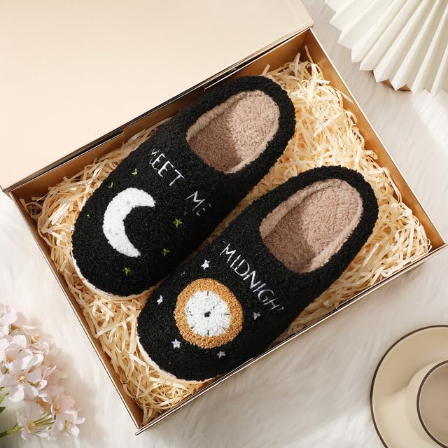 Feionusin Meet Me At Midnight Slippers for Womens Mens Warm Fuzzy Slippers Memory Foam Cloud Slides Slip-on Cozy Winter Indoor Bedroom Pillows Flat Shoes 7