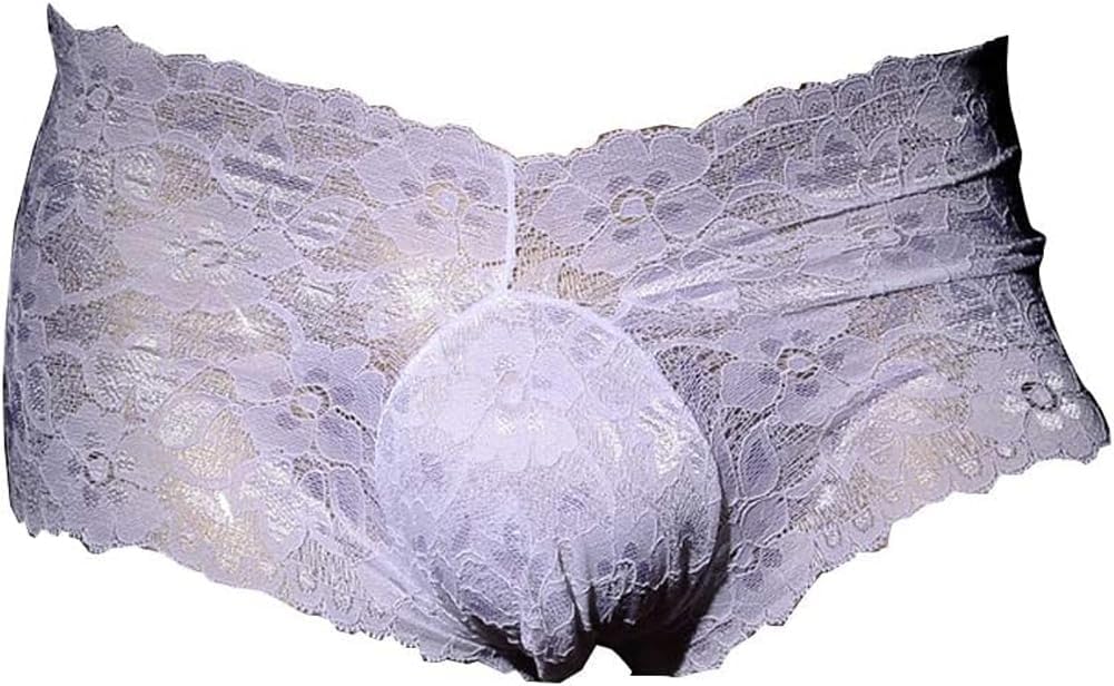 Men's Sexy High Elastic Sissy Panties Lace Bikini Briefs Thong G-String Shorts Lingerie Underwear with Pouch