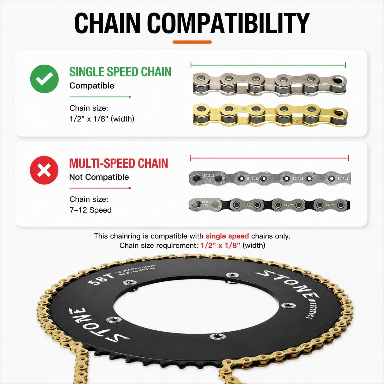Amazon.com : DJC Stone Track Bike Chainring Fixie 144BCD 1/2 1/8