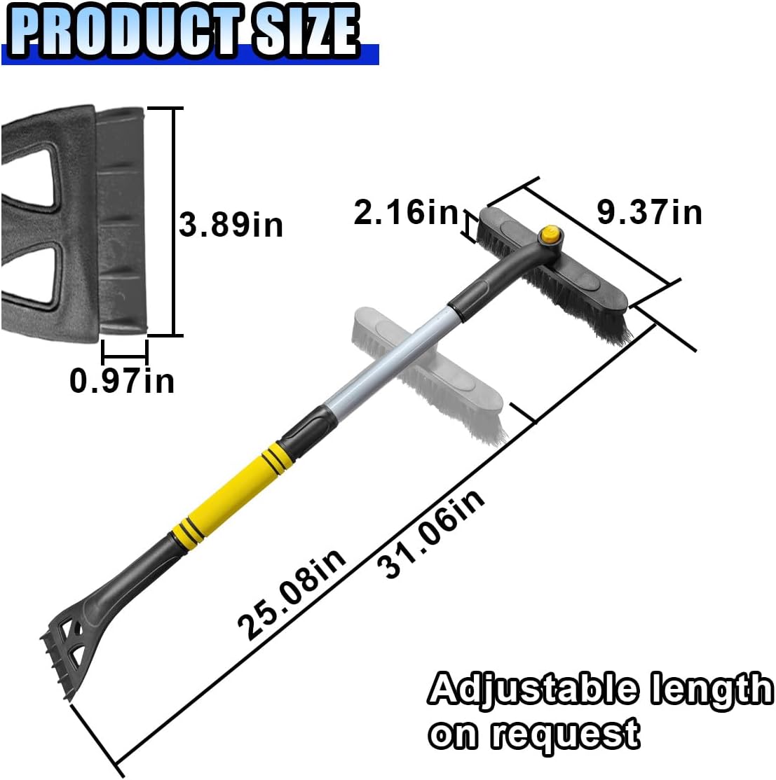 KITUREK 31.5" Detachable Snow Brush and Ice Scraper for Car Windshield, 2-in-1 Winter Snow Removal Tool with Extendable, 360° Rotating Soft Bristle Brush Head and Foam Grip for Most Vehicles (Yellow) image 2