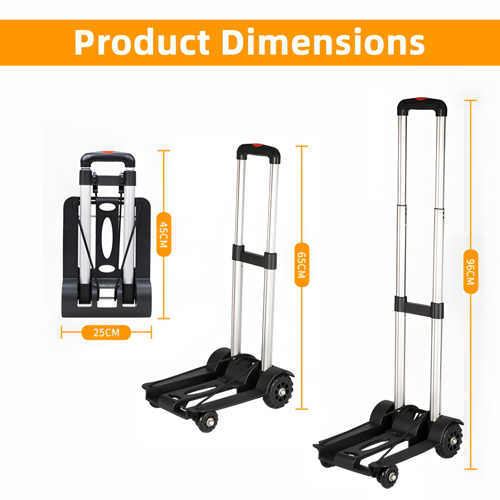 2 Roues Chariot Pliable, 50kg Charge Chariot de Transport Portable, Compact et Léger en Alliage D'aluminium, Chariot à Bagages pour Les Bagages,Shopping,Voyage