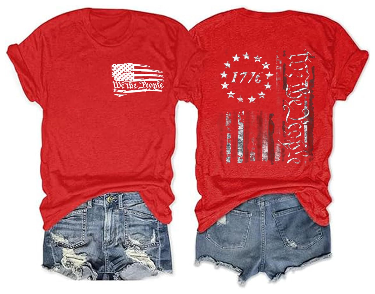 4th of July Shirts for Women America Flag Shirts Patriot 1776 Memorial Day Tops Front Back Printing BBQ Tee