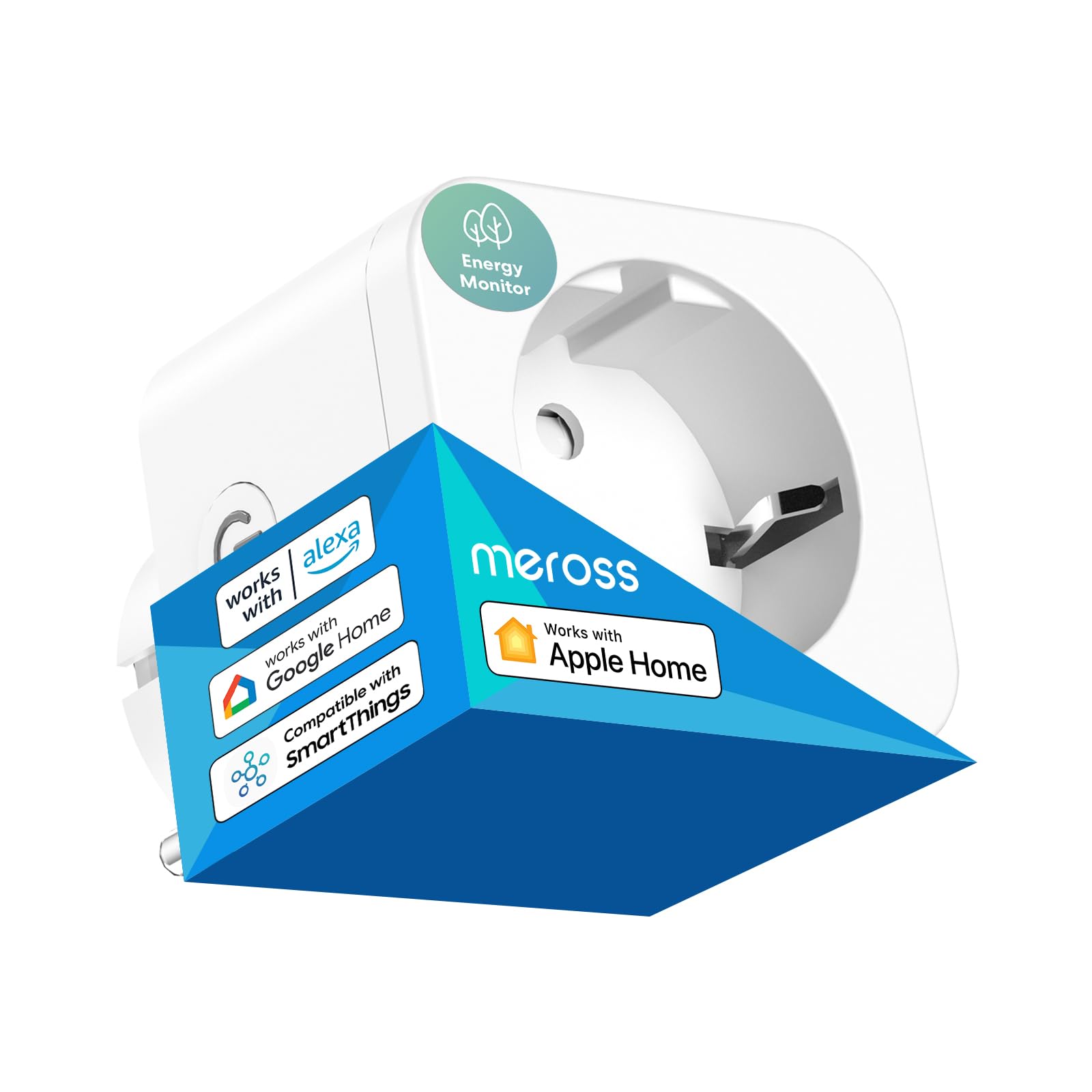 Meross Gniazdo WiFi, Inteligentne Gniazdo Schuko, z Monitorowania Energii, Kompatybilny z Alexa, Apple HomeKit i Google Home, Sterowanie Głosowe, Zdalne Za pośrednictwem App, 3840W, 16A, 2,4 GHz