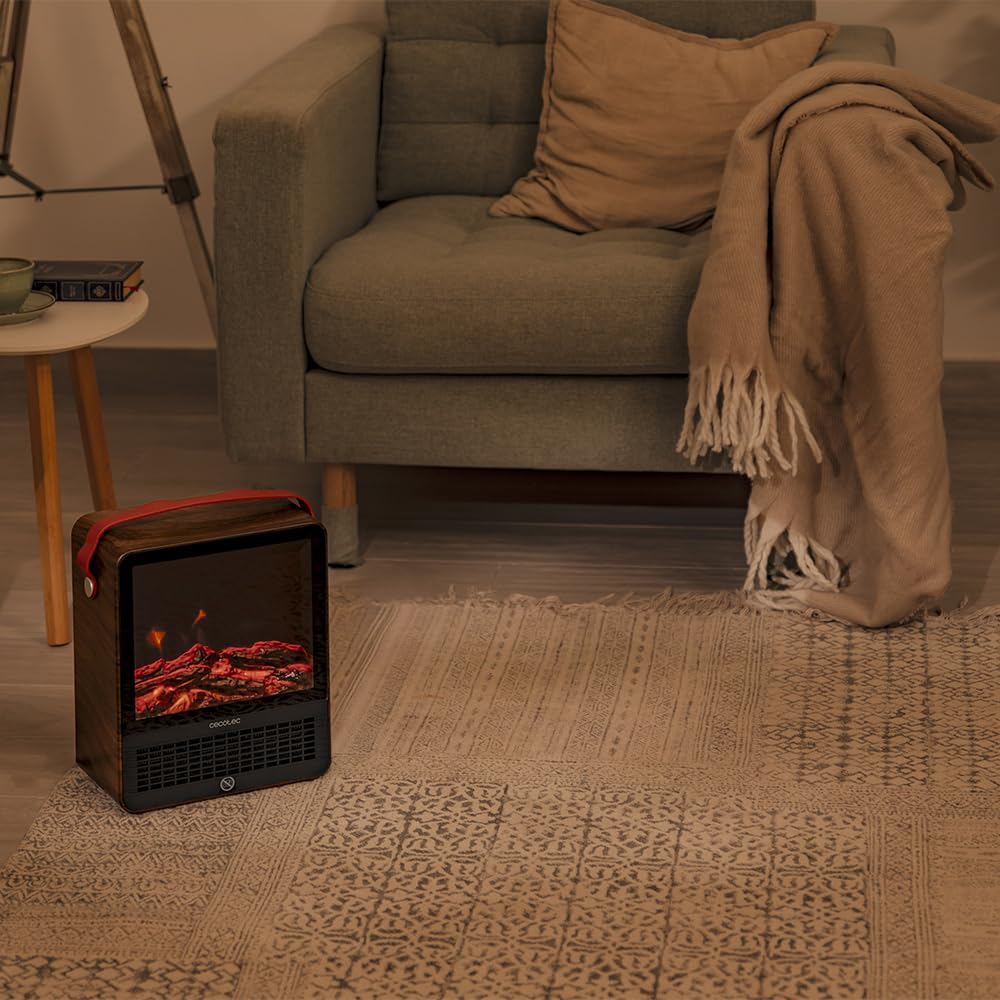 Cecotec Riscaldatore Caminetti Elettrici ReadyWarm 1500 Ceramic Flames. 1500W, in ceramica con Effetto Fiamma, Fino a 15m², 2 modalità di funzionamento, Silenzioso, Spegnimento Automatico