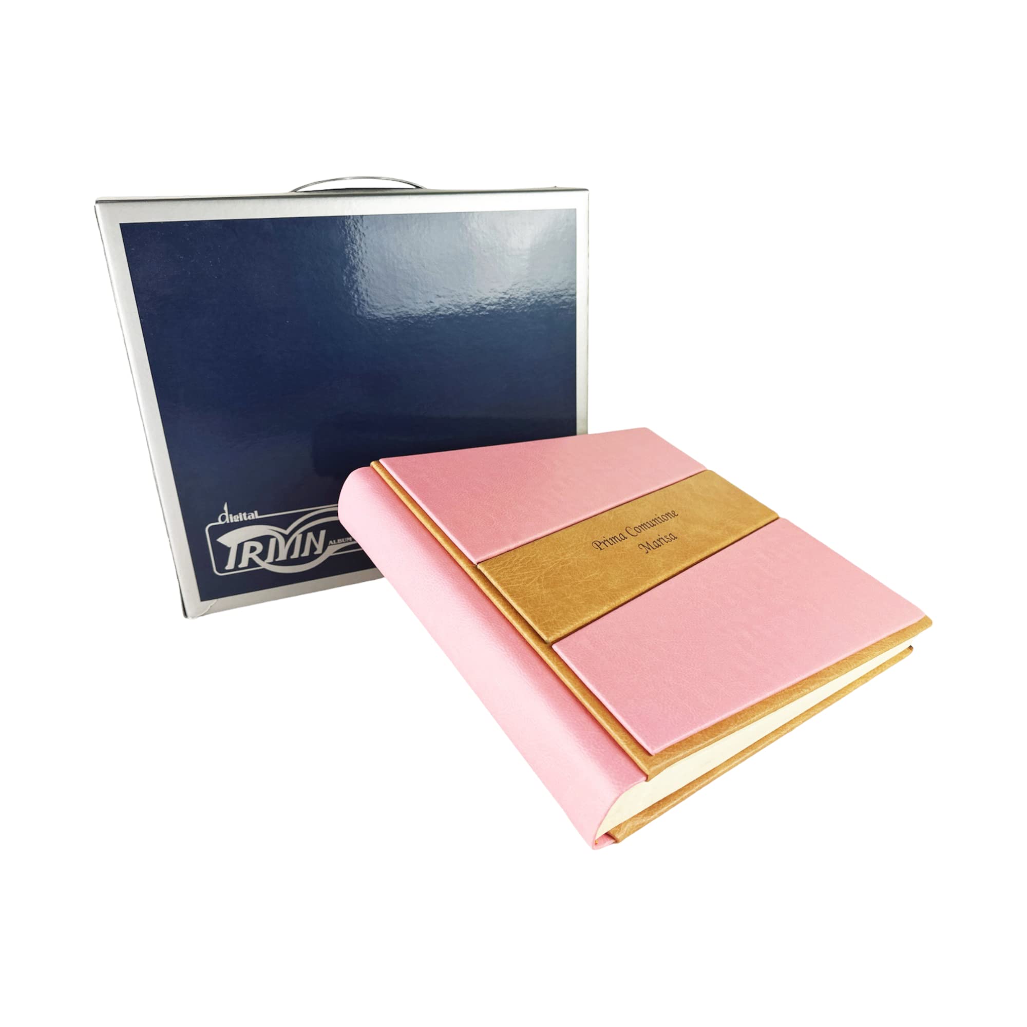 TriVin Art -Saturno- Álbum de fotos artesanal de piel sintética, varios tamaños y personalizable con grabado, ideal para cualquier evento. (Rosa)