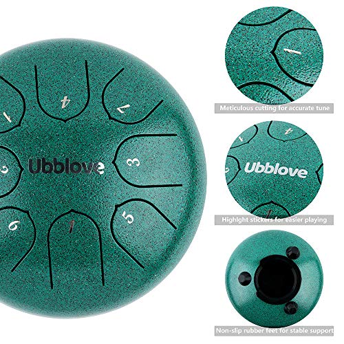 Tongue Drum Steel Drums 8 Notes 6 inches Musical Drum Percussion Instrument with Drum Mallets Carry Bag Great Gift for Beginner Adult Kid. (Green 6 inch)