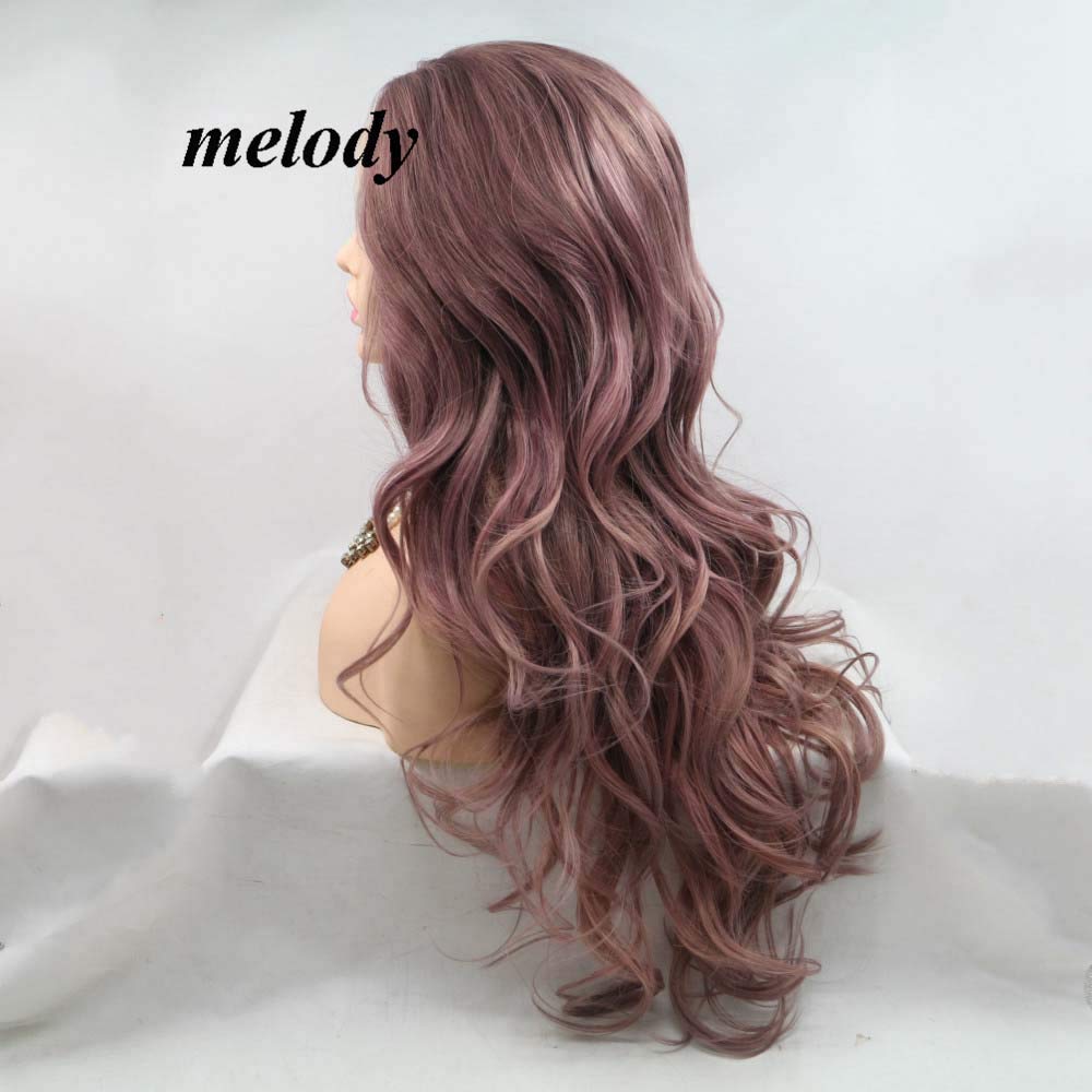 Melody Smoke Purple Synthetic Lace Front Wig - Long Wavy Mixed Purple Heat Resistant Fiber Women's Hair Wig - Cosplay Middle Parting 24"