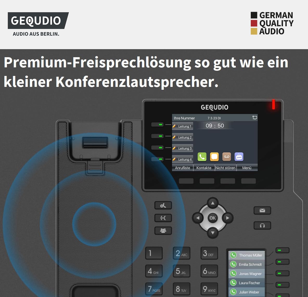 GEQUDIO GX5+ IP Telefon VoIP mit Netzteil für FritzBox, Telekom Speedport | Bluetooth Schnittstelle, 2x Farbdisplay, HD-Freisprechen, 30 Kurzwahltasten, Deutsche Anleitung (PDF)