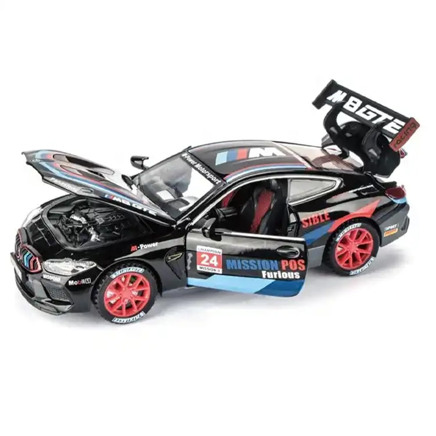 1/34 Big BMW M8 Toy Car Metal Pull Back Diecast Car with Openable Door and Sound Light, Gifts Toys for Kids Toy car (BMW M8 Black Essenza)