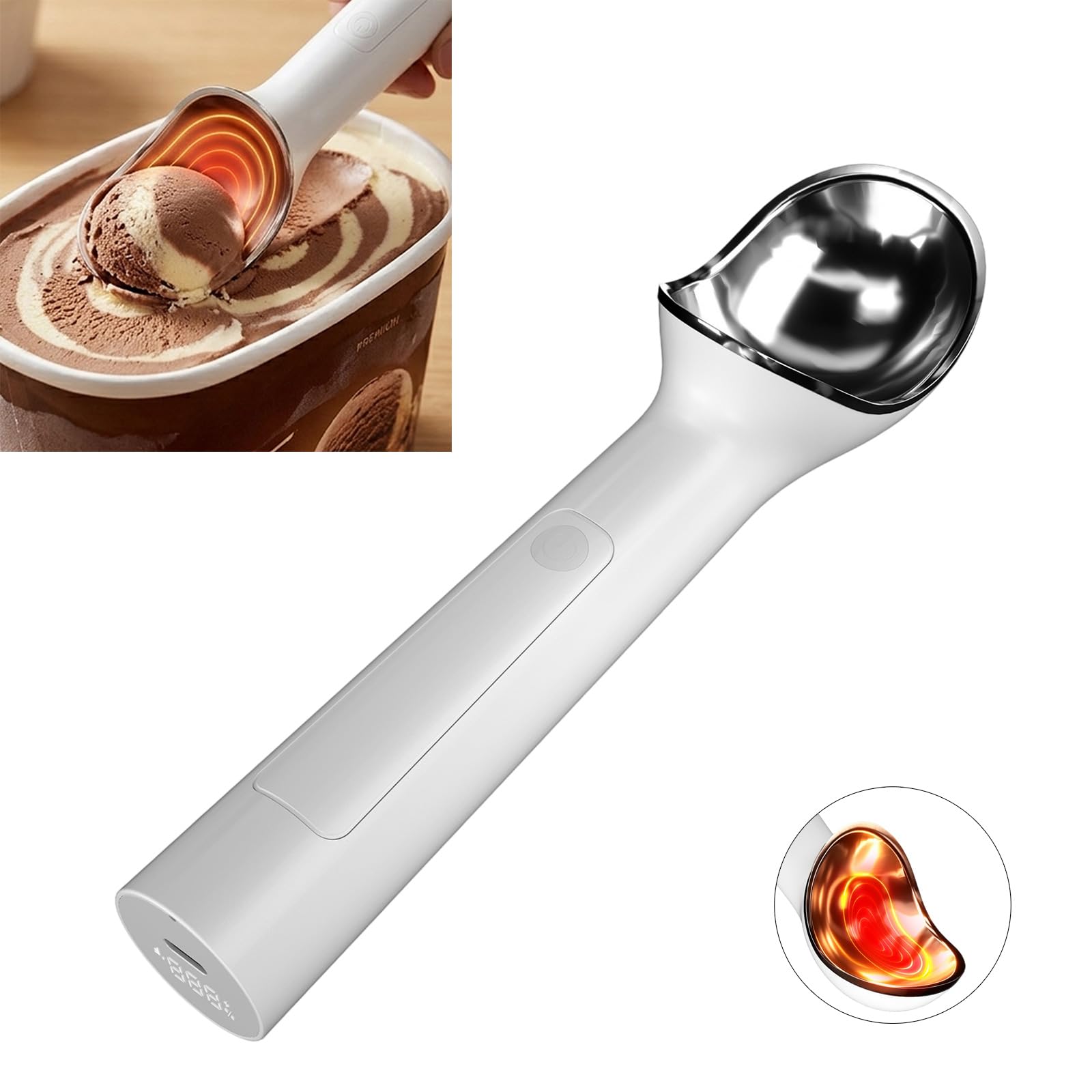 Cuillère à crème glacée chauffante sans fil avec enfant et indice d'étanchéité IP67 pour le nettoyage sans tracas Affichage LED Cuillère à crème glacée