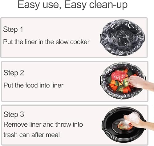 Miniatura 2 de Qvin Pequeños forros de olla de cocción lenta, sin BPA y bolsas de cocción fáciles de limpiar, se ajustan a una olla de cocción lenta pequeña de