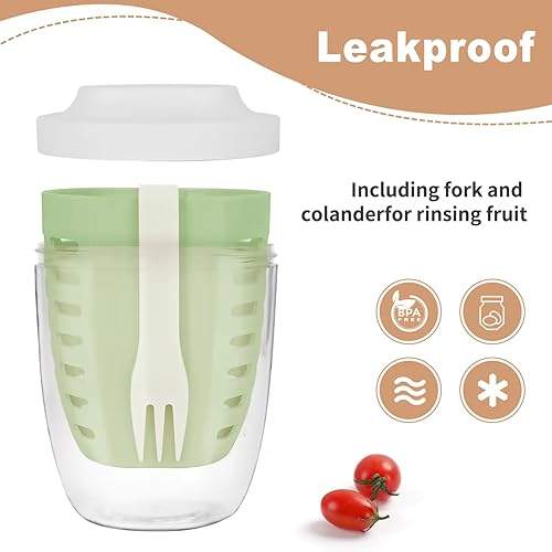 Miniatura 3 de Luiruey Taza de almacenamiento de ensalada de frutas con tapas y tenedor, recipientes herméticos de plástico de 20 onzas sin BPA, a prueba de fugas,