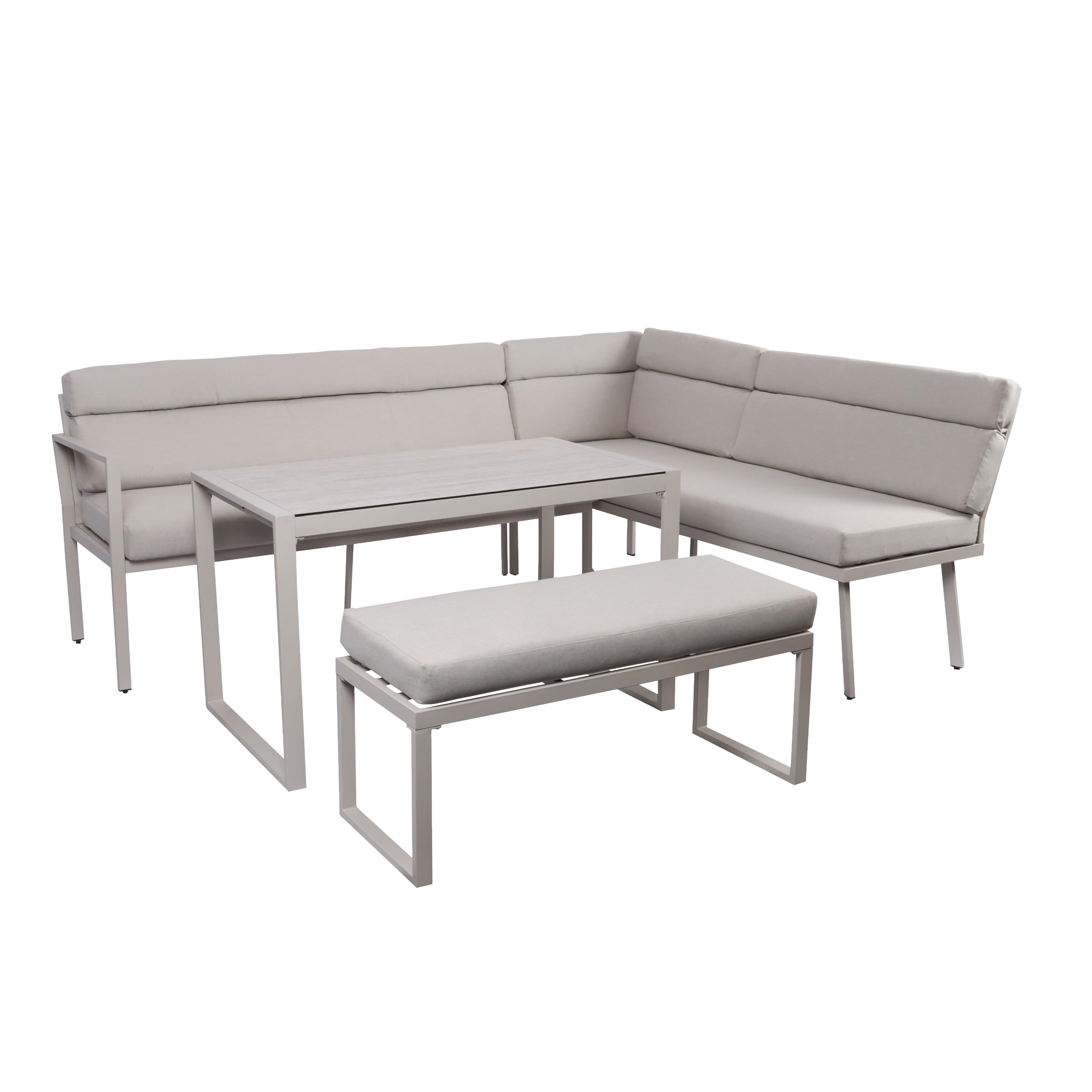 Koll Living Outdoor Lounge-Set Celia | Modernes Gartenmöbel Set in Beige | Wetterfest & UV-beständig | robuste Stahlkonstruktion | Gartenlounge mit Eckbank, Sitzbank & Tisch